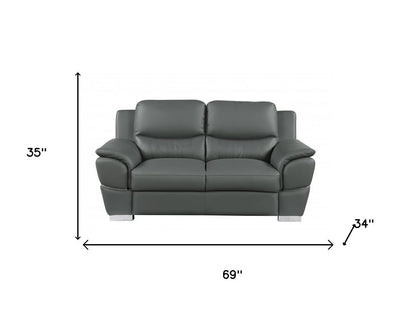Two Piece Indoor Gray Genuine Leather Five Person Seating Set