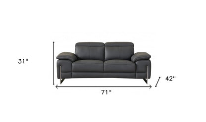 Two Piece Indoor Dark Gray Italian Leather Five Person Seating Set