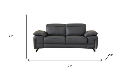 Two Piece Indoor Dark Gray Italian Leather Five Person Seating Set