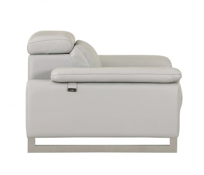 Two Piece Indoor Light Gray Italian Leather Five Person Seating Set