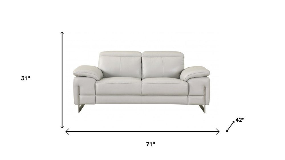 Two Piece Indoor Light Gray Italian Leather Five Person Seating Set