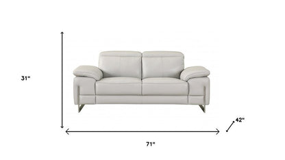 Two Piece Indoor Light Gray Italian Leather Five Person Seating Set