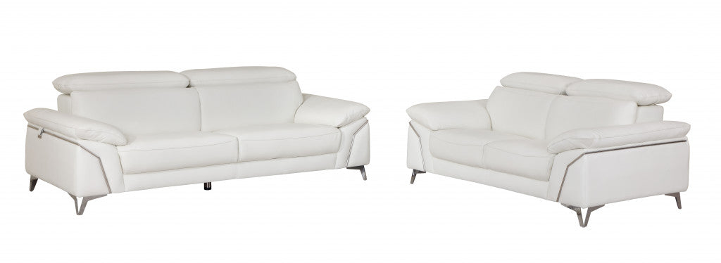 Two Piece Indoor White Italian Leather Five Person Seating Set