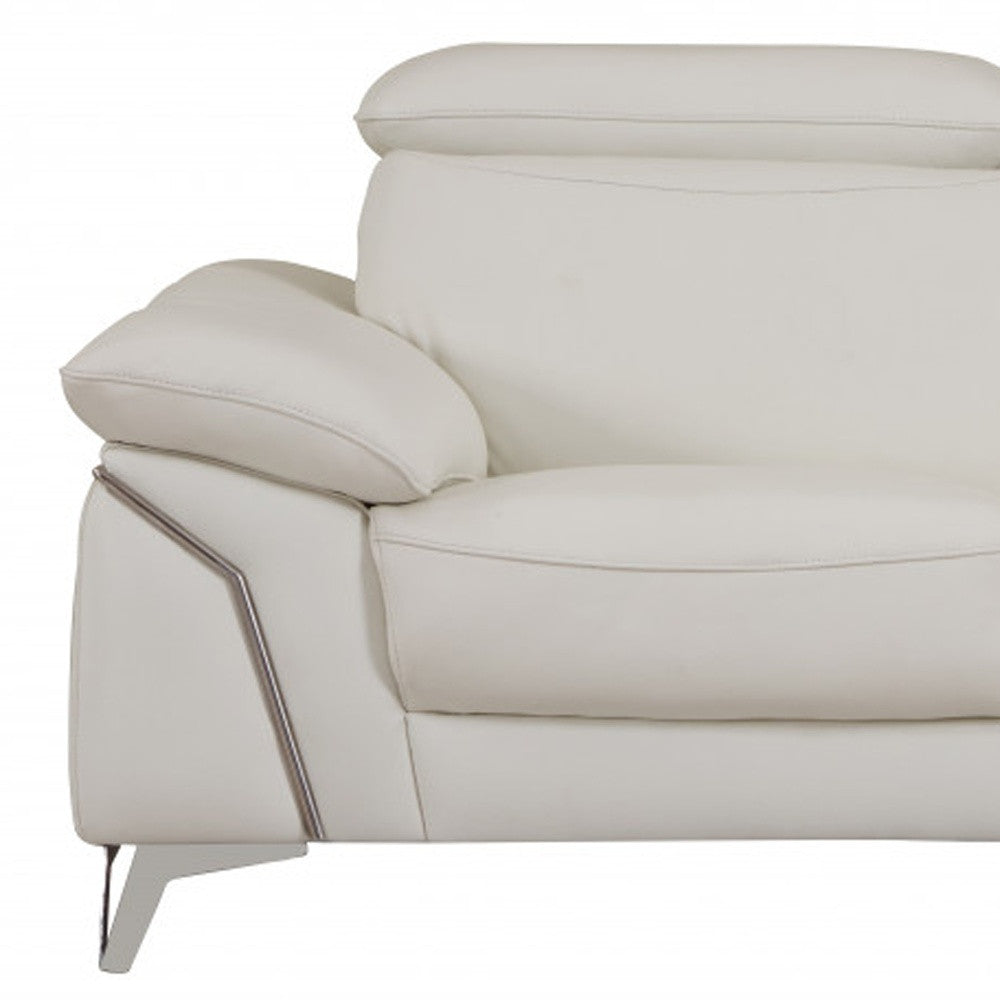 Two Piece Indoor White Italian Leather Five Person Seating Set