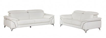 Two Piece Indoor White Italian Leather Five Person Seating Set