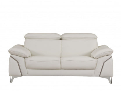 Two Piece Indoor White Italian Leather Five Person Seating Set