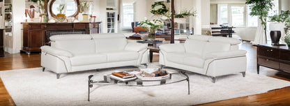 Two Piece Indoor White Italian Leather Five Person Seating Set