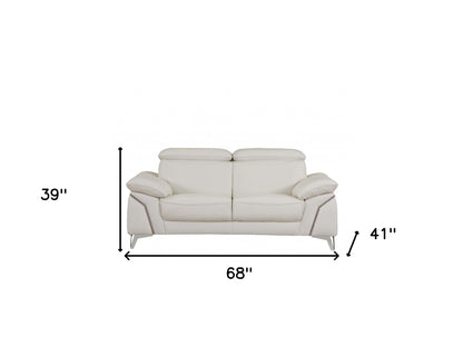 Two Piece Indoor White Italian Leather Five Person Seating Set