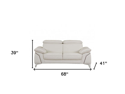 Two Piece Indoor White Italian Leather Five Person Seating Set