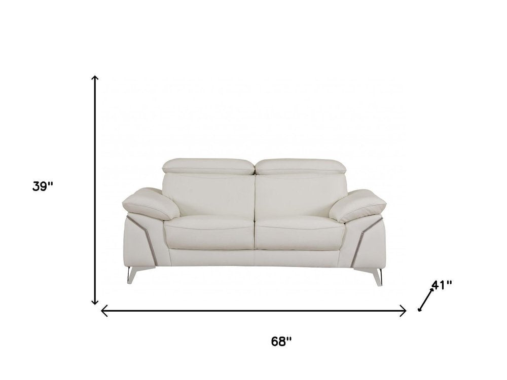 Two Piece Indoor White Italian Leather Five Person Seating Set