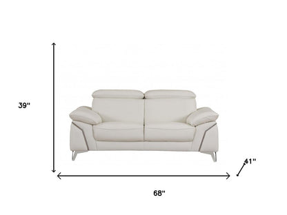 Two Piece Indoor White Italian Leather Five Person Seating Set