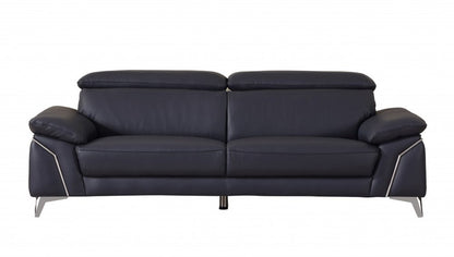 Two Piece Indoor Blue Italian Leather Five Person Seating Set
