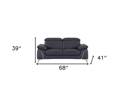 Two Piece Indoor Blue Italian Leather Five Person Seating Set