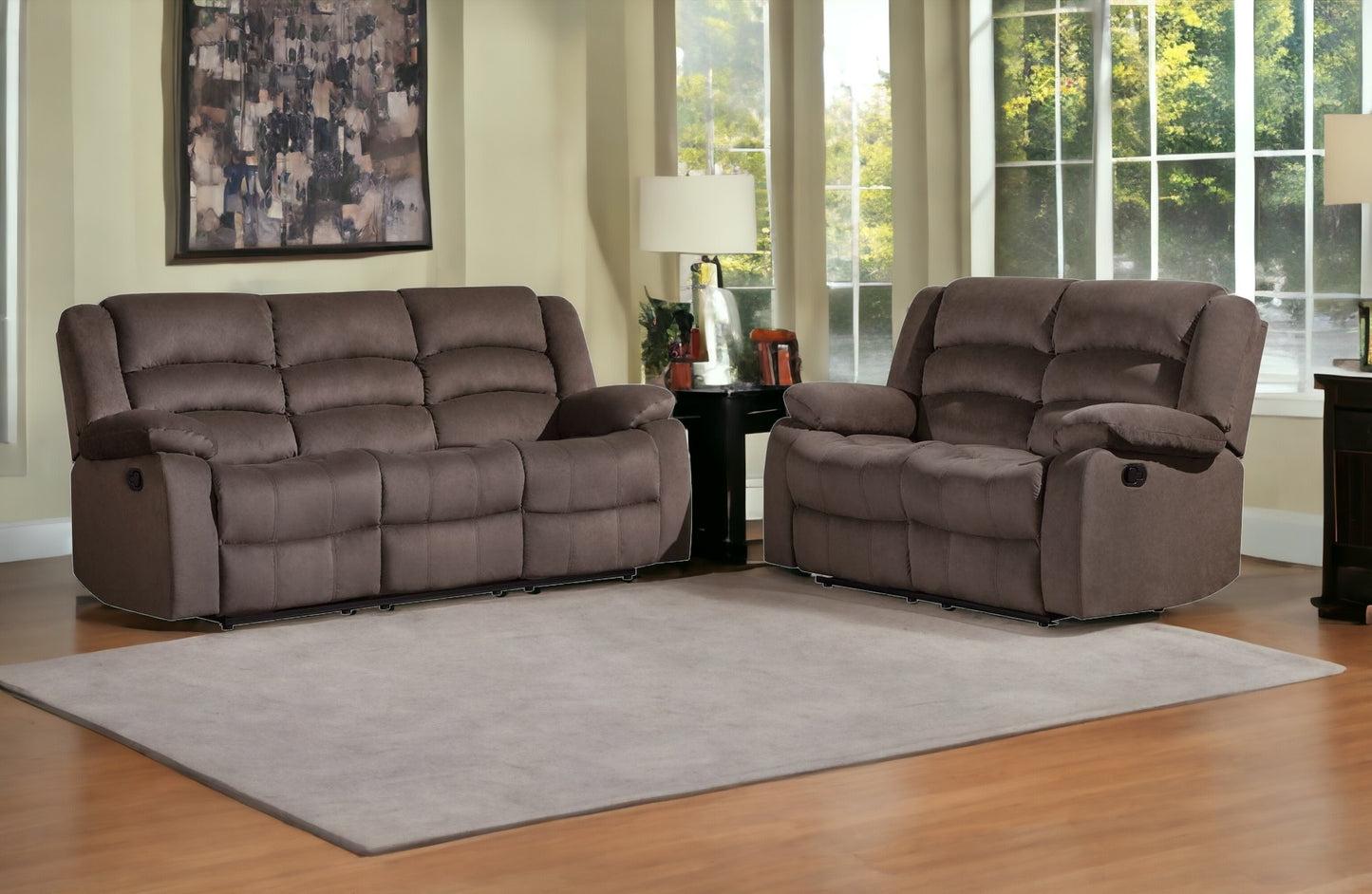 Two Piece Indoor Brown Microsuede Five Person Seating Set