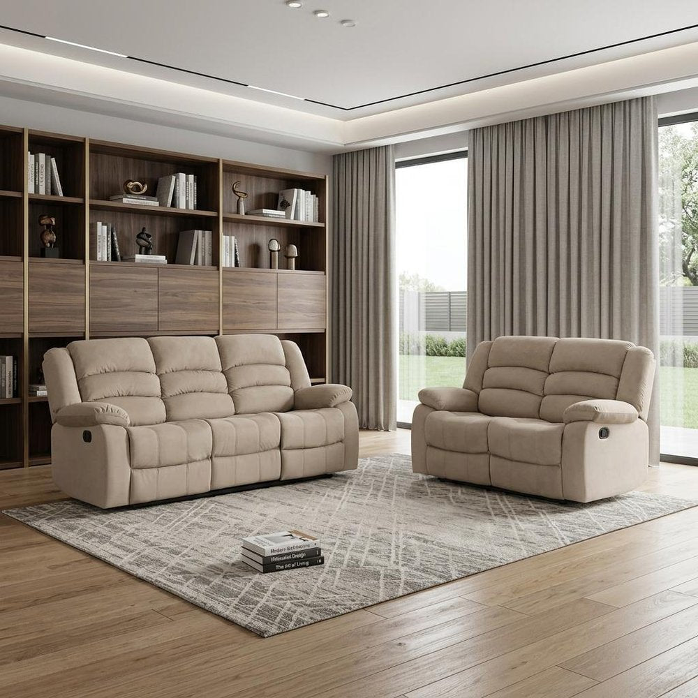 Two Piece Indoor Beige Microsuede Five Person Seating Set