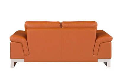 Two Piece Indoor Camel Italian Leather Five Person Seating Set