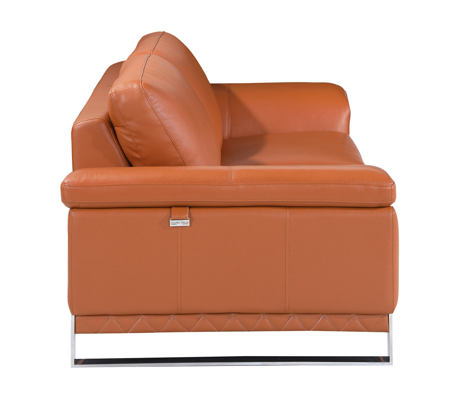 Two Piece Indoor Camel Italian Leather Five Person Seating Set