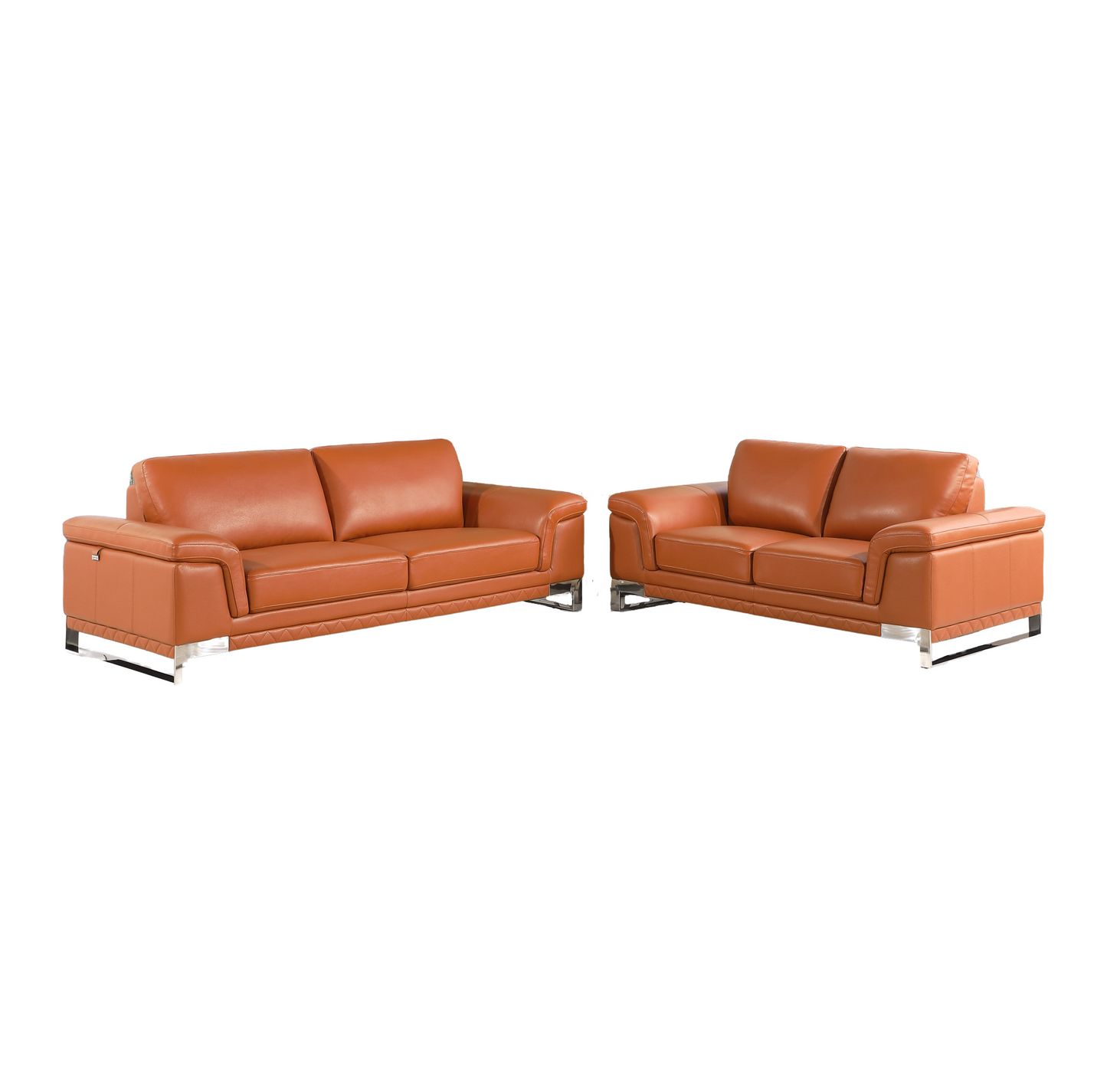 Two Piece Indoor Camel Italian Leather Five Person Seating Set