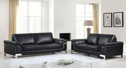 Two Piece Indoor Black Italian Leather Five Person Seating Set