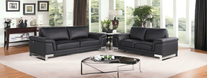 Two Piece Indoor Black Italian Leather Five Person Seating Set