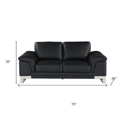 Two Piece Indoor Black Italian Leather Five Person Seating Set