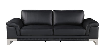 Two Piece Indoor Black Italian Leather Five Person Seating Set