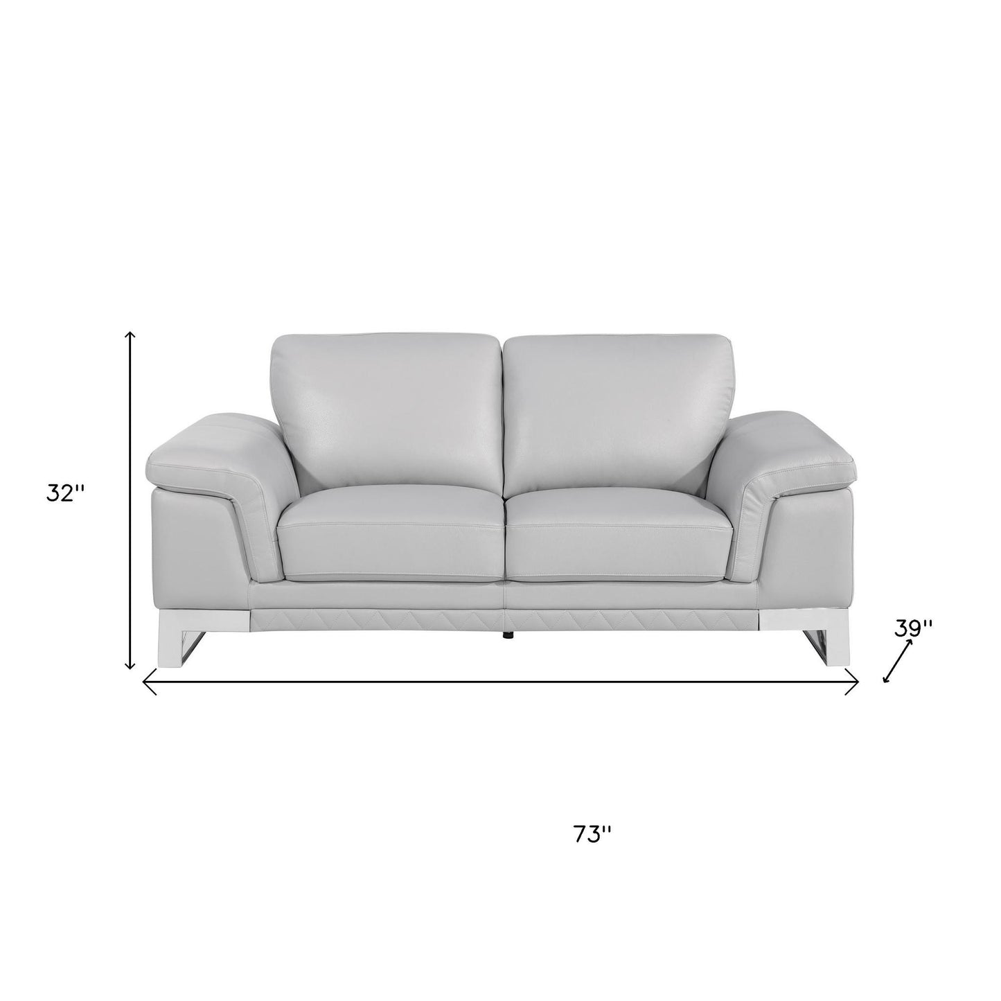 Two Piece Indoor Light Gray Italian Leather Five Person Seating Set