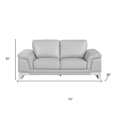 Two Piece Indoor Light Gray Italian Leather Five Person Seating Set