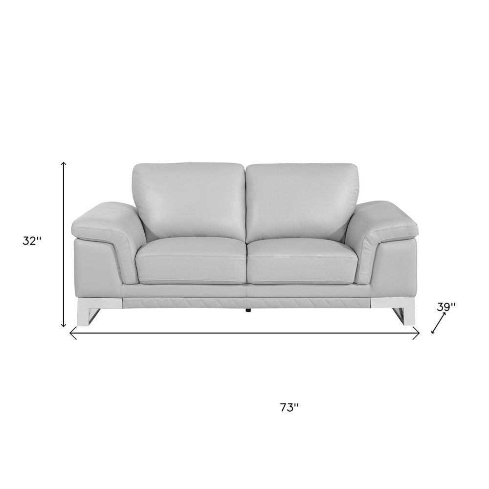 Two Piece Indoor Light Gray Italian Leather Five Person Seating Set