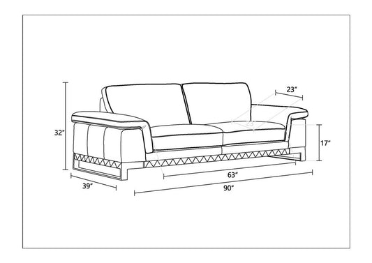 Two Piece Indoor Light Gray Italian Leather Five Person Seating Set