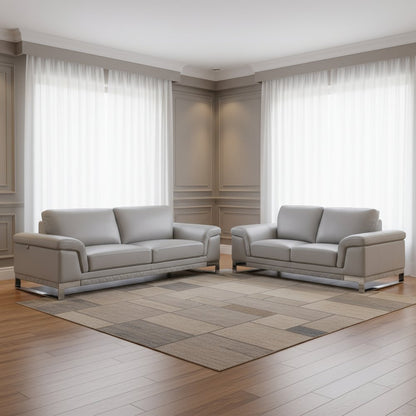 Two Piece Indoor Light Gray Italian Leather Five Person Seating Set
