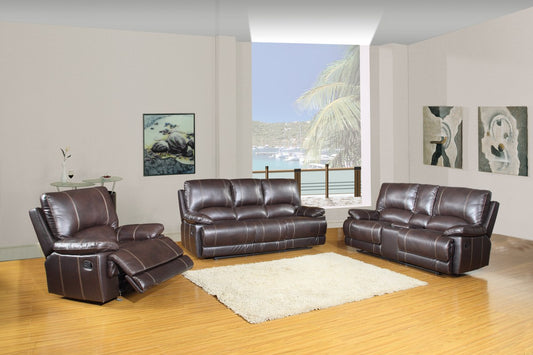 Three Piece Indoor Brown Faux Leather Five Person Seating Set