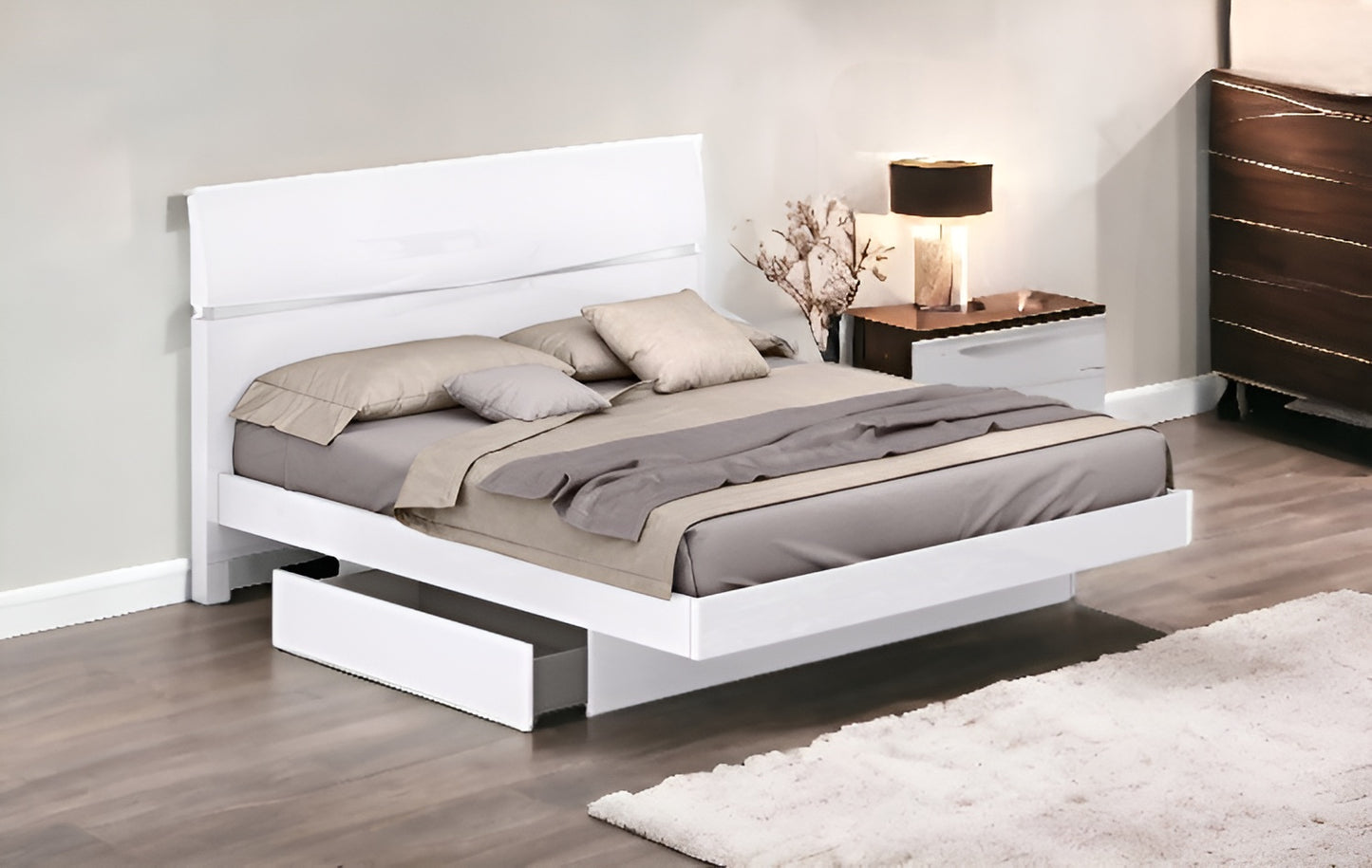 White Solid Wood King Bed Frame