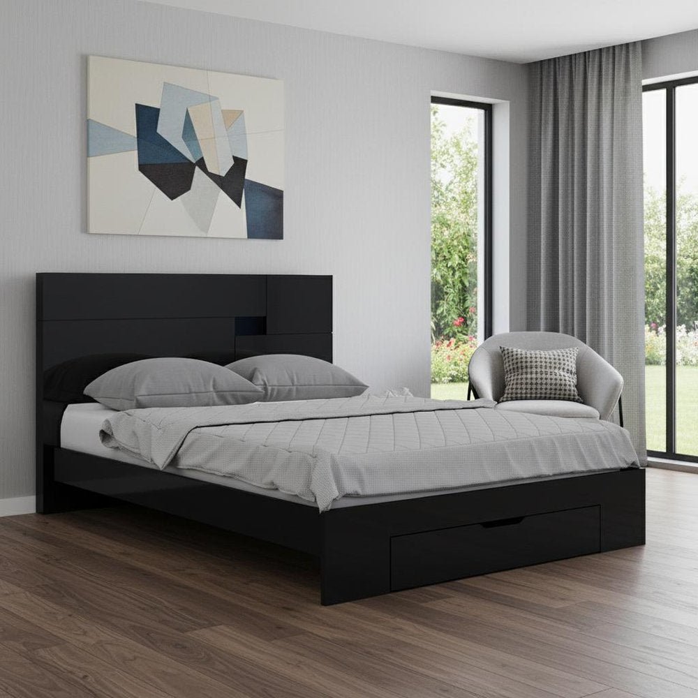 Black Solid Wood King Bed Frame