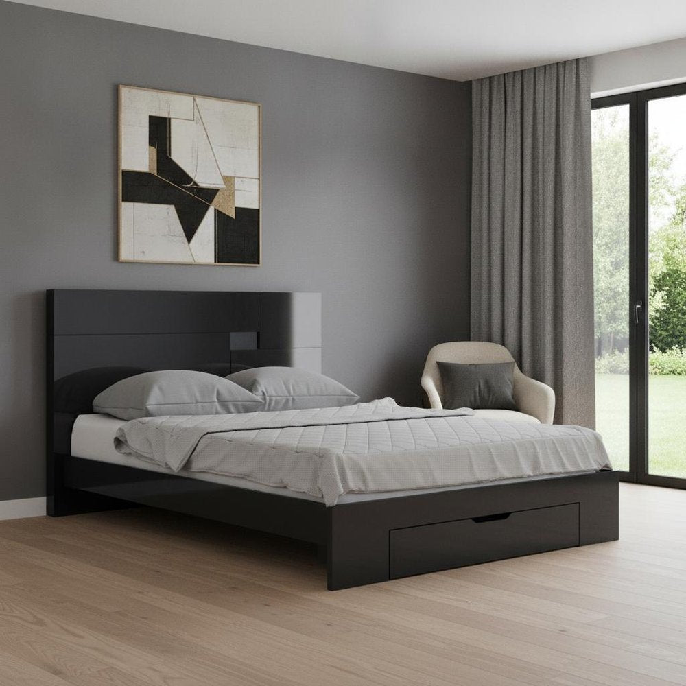 Black Solid Wood King Bed Frame