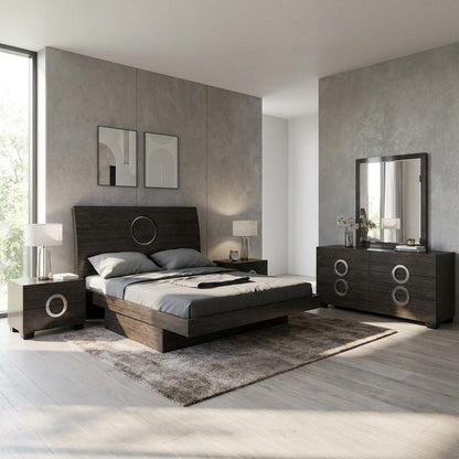 Four Piece Gray Solid Wood Bedroom Set With Mirror