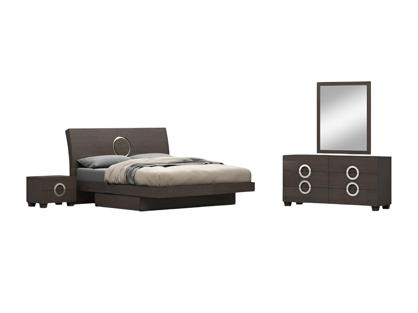 Four Piece Gray Solid Wood Bedroom Set With Mirror