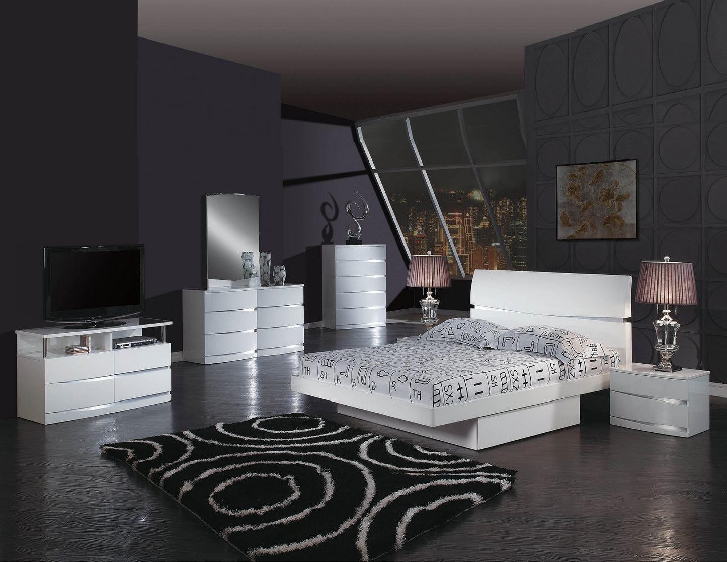 Four Piece White Solid Wood Bedroom Set With Mirror