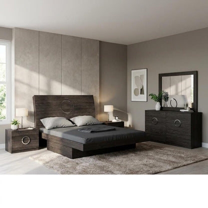 Four Piece Gray Solid Wood Bedroom Set With Mirror