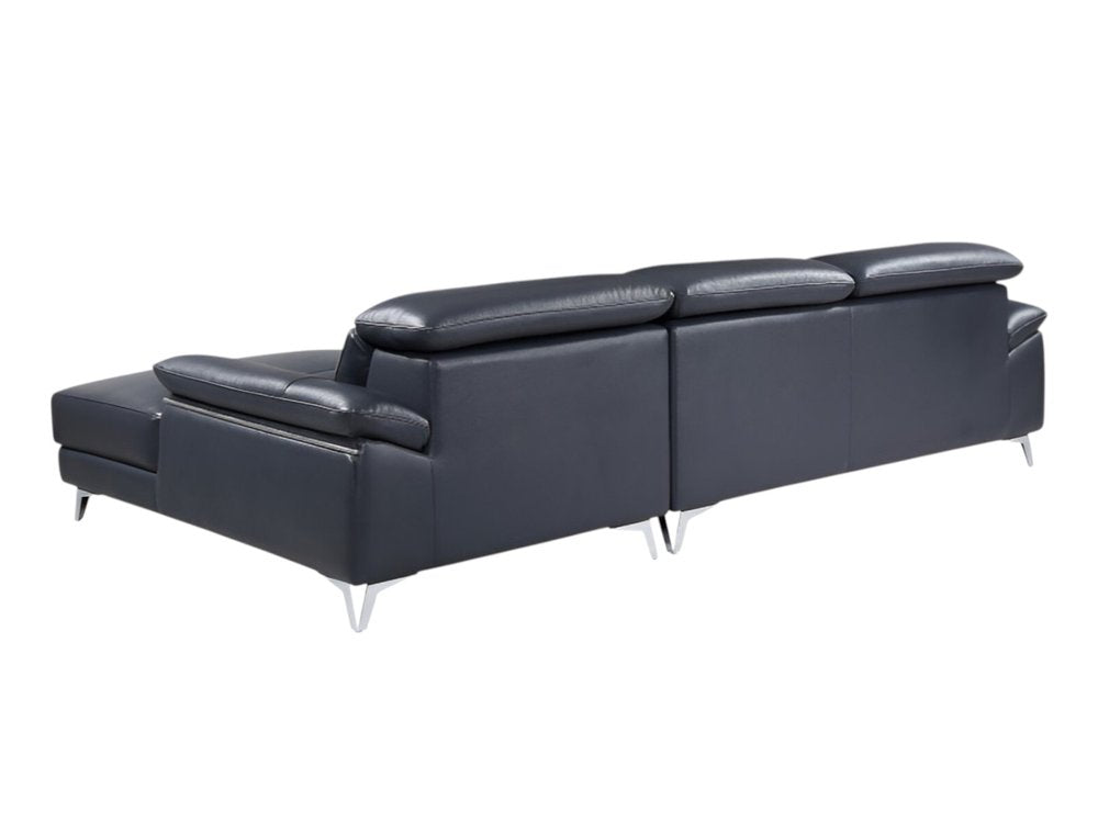 Navy Blue Italian Leather L Shaped Two Piece Sofa and Chaise Sectional