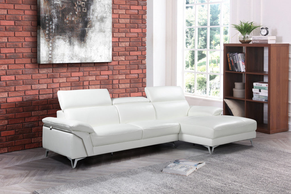 White Italian Leather L Shaped Two Piece Sofa and Chaise Sectional