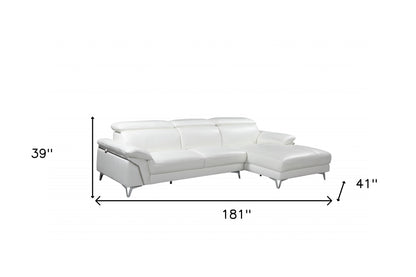 White Italian Leather L Shaped Two Piece Sofa and Chaise Sectional