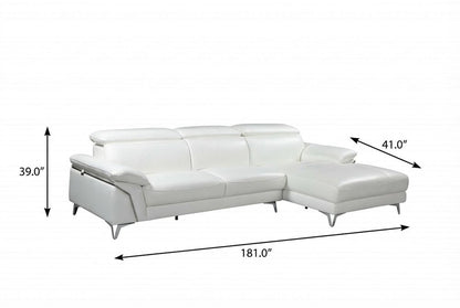 White Italian Leather L Shaped Two Piece Sofa and Chaise Sectional