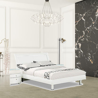 White Wood Lighted California King Bed Frame