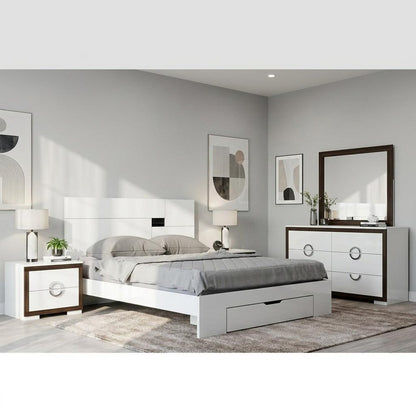 Four Piece White Solid Wood Bedroom Set With Mirror