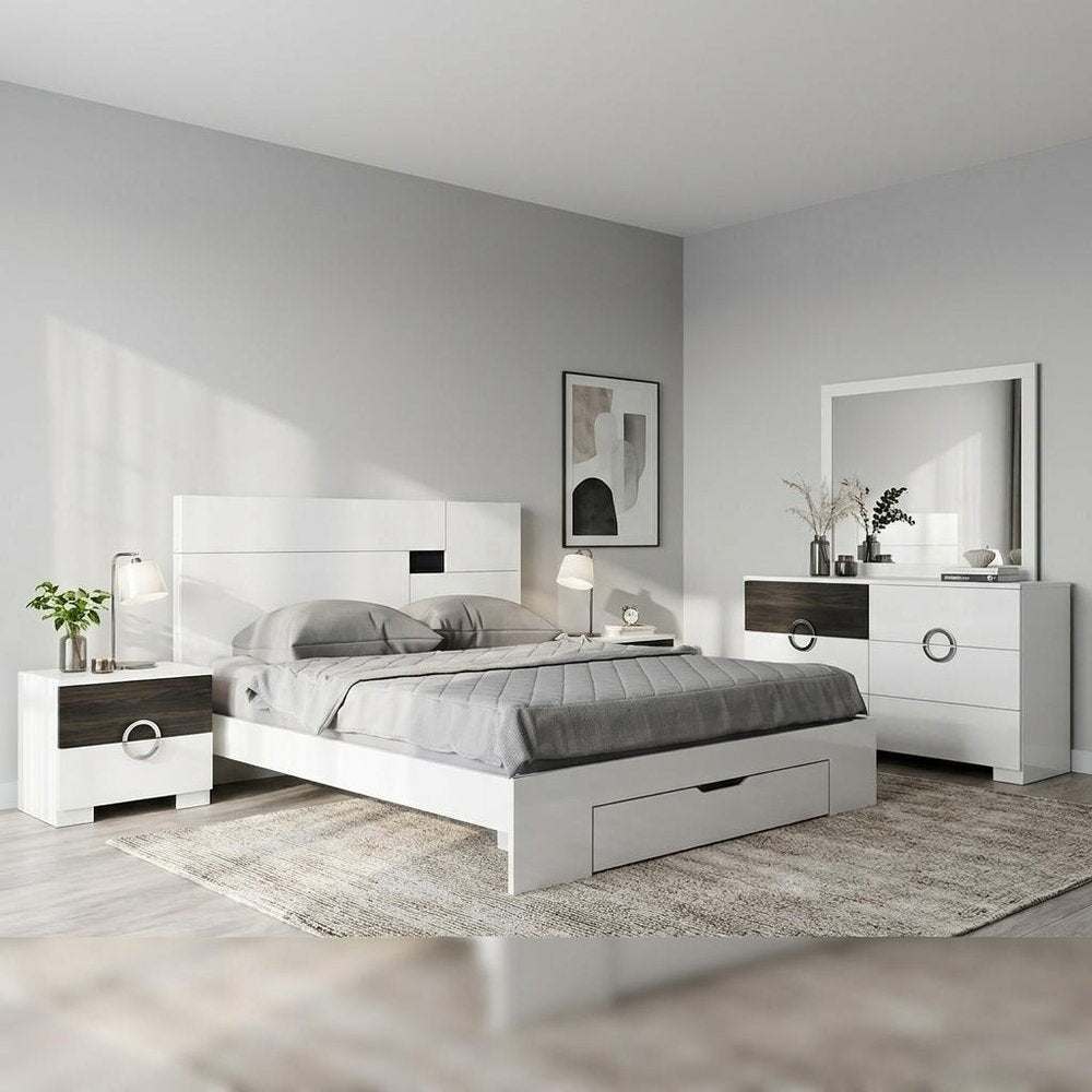 Four Piece White Solid Wood Bedroom Set With Mirror