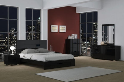 Four Piece Black Solid Wood Bedroom Set With Mirror