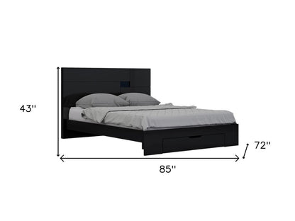 Four Piece Black Solid Wood Bedroom Set With Mirror