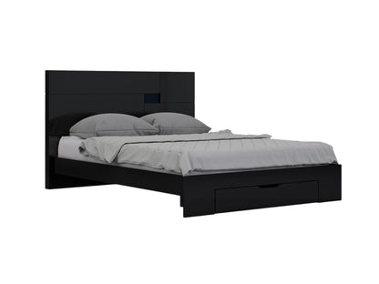 Four Piece Black Solid Wood Bedroom Set With Mirror