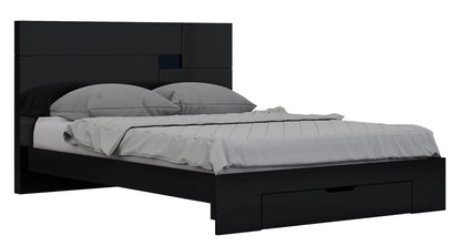 Four Piece Black Solid Wood Bedroom Set With Mirror